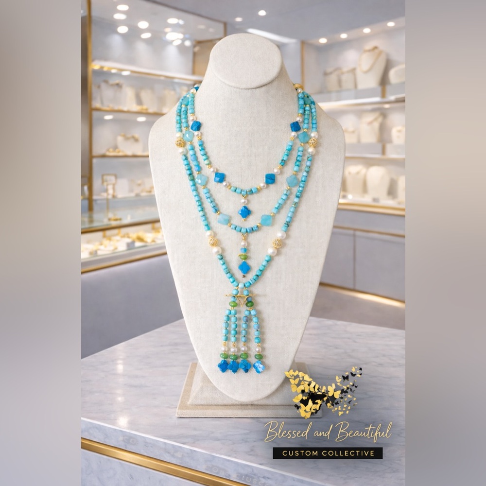 Elegant Blue and Gold Beaded Necklace